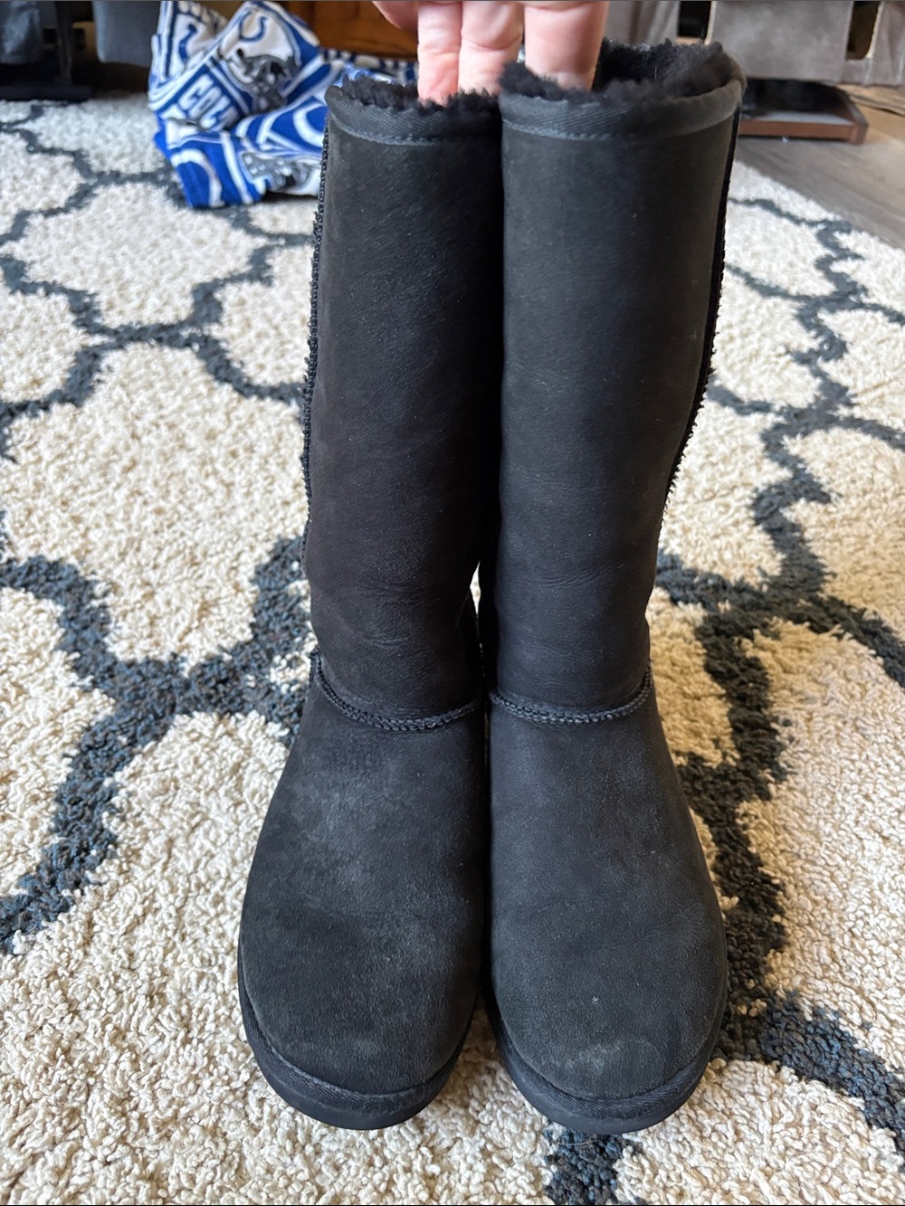 UGG Black Suede Mid-Calf Shearling Boots